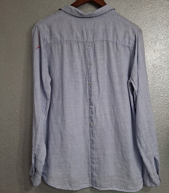 Sigfrid Olsen 100% Linen Shirt With Button Detail In The Back   Size L - Picture 4 of 7